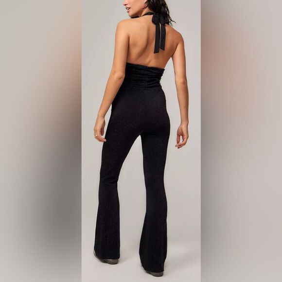 NWOT Silence + Noise Women’s Black Glitter Ashton Halter Jumpsuit - Size Small - Picture 2 of 8